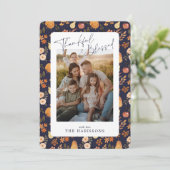 Navy herfst patterned Thanksgiving fotokaart Kaart (Staand voorkant)