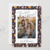 Navy herfst patterned Thanksgiving fotokaart Kaart (Voorkant)