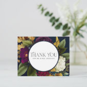 NAVY HERFST RETRO BURGUNDY FLORAL WEDING DANK U BRIEFKAART (Staand voorkant)