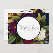 NAVY HERFST RETRO BURGUNDY FLORAL WEDING DANK U BRIEFKAART (Voorkant / Achterkant)