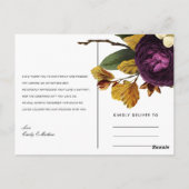 NAVY HERFST RETRO BURGUNDY FLORAL WEDING DANK U BRIEFKAART (Achterkant)