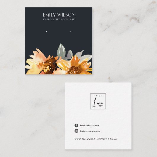 NAVY HERFST SUNFLOWER AUTUMN STUD EARRING DISPLAY VIERKANTE VISITEKAARTJE (Voorkant / Achterkant)