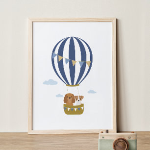 Navy Hete Luchtballon Honden Nursery Decor Poster