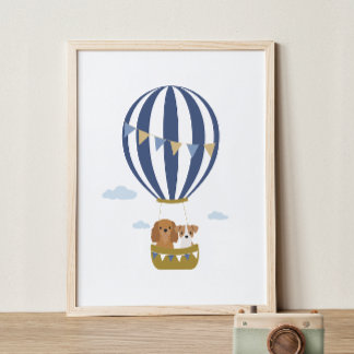 Navy Hete Luchtballon Honden Nursery Decor Poster