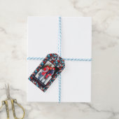 Navy Holiday Birds en Holly Foto Gift Label Cadeaulabel (Met Touw)
