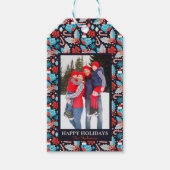 Navy Holiday Birds en Holly Foto Gift Label Cadeaulabel (Voorkant)