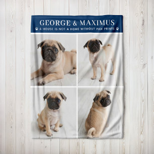 Navy Hond Foto Pootspronen Spreuk Dekbed Fleece Deken