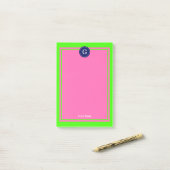 Navy Hot Pink Framed 1I Monogram Post-it® Notes (Op bureau)