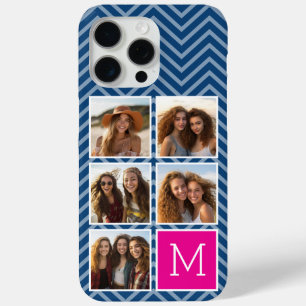 Navy Hot Pink Instagram 5 Photo Collage Monogram iPhone 15 Pro Max Hoesje