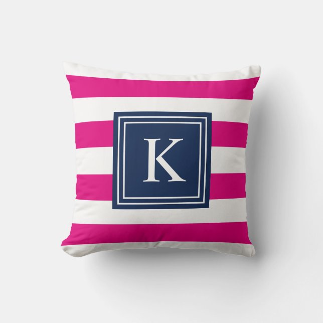 Navy & Hot Pink Monogram gestreept | SIERKUSSEN (Voorkant)