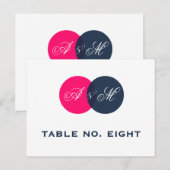 Navy Hot Pink Twin Monogrammen Tafelnummer Briefka (Voorkant / Achterkant)