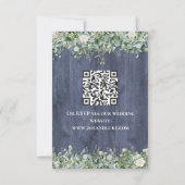Navy Hout Eucalyptus Trouw RSVP Kaart | Rustiek (Achterkant)