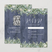 Navy Hout Eucalyptus Trouw RSVP Kaart | Rustiek (Voorkant / Achterkant)