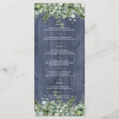 Navy Hout Eucalyptus Trouwmenu | Rustieke Bloemen Menu (Achterkant)