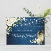 Navy Hout Witte Rozen Wil je mijn getuige zijn Kaart (Staand voorkant)
