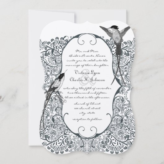 Navy Hummingbird Love Bird Pattern Wedding Invitin Kaart (Voorkant)