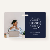 Navy ID-Kaart | Modern Trendy Employee Blue Badge (Voorkant)