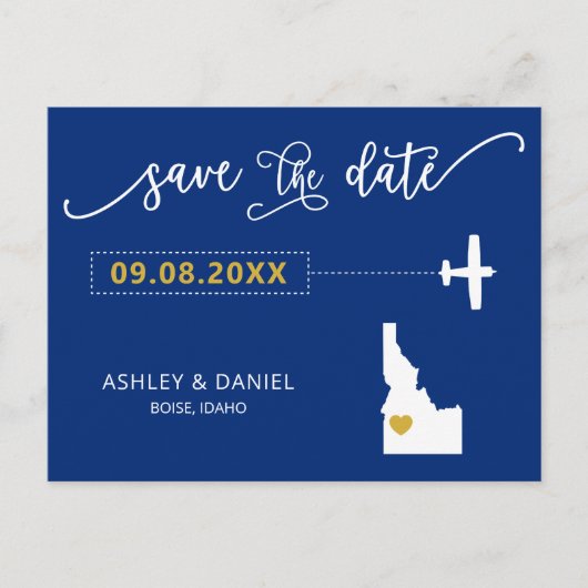 Navy Idaho Wedding Save the Date Map Briefkaart (Voorkant)