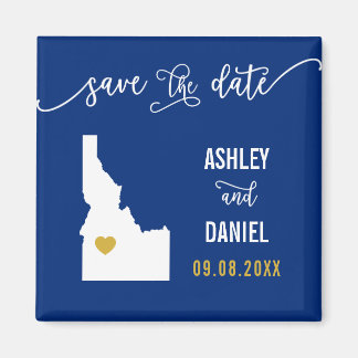 Navy Idaho Wedding Save the Date Map Magneet