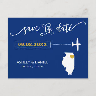 Navy Illinois Wedding Save the Date Map Briefkaart