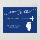 Navy Illinois Wedding Save the Date Map Briefkaart (Voorkant)