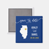 Navy Illinois Wedding Save the Date Map Magneet (Voorkant / Achterkant)