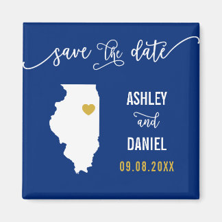 Navy Illinois Wedding Save the Date Map Magneet