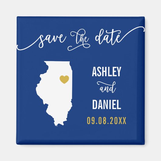 Navy Illinois Wedding Save the Date Map Magneet (Voorkant)