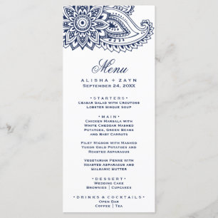 Navy Indian Paisley Dinner Menu Kaart