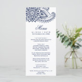 Navy Indian Paisley Dinner Menu Kaart (Staand voorkant)
