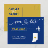 Navy Indiana Bruiloft Save the Date Map Briefkaart (Voorkant / Achterkant)