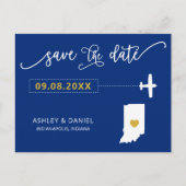 Navy Indiana Bruiloft Save the Date Map Briefkaart (Voorkant)