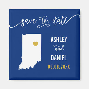 Navy Indiana Wedding Save the Date Map Magneet