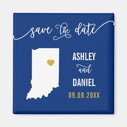 Navy Indiana Wedding Save the Date Map Magneet (Voorkant)