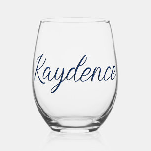 Navy Indigo 3D Handgeschreven Elegante naam Wijnglas Zonder Voet