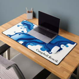 Navy Indigo Abstracte Waterverf Bureaumat
