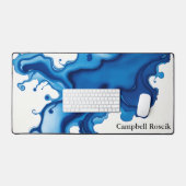 Navy Indigo Abstracte Waterverf Bureaumat (Keyboard & Muis)