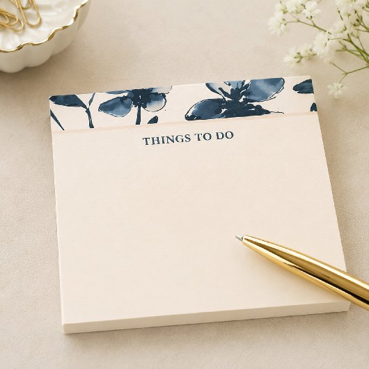 Navy Indigo Bloemige Crème Takenlijst Post-it® Notes