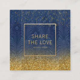 Navy Indigo Blue Feather Gold Glitter Referral Vierkante Visitekaartje