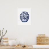 Navy Indigo Blue  Floral Ginger Jar Pattern Poster (Keuken)