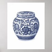 Navy Indigo Blue  Floral Ginger Jar Pattern Poster (Voorkant)