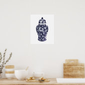 Navy Indigo Blue  Floral Ginger Jar Vase Poster (Keuken)