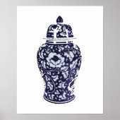 Navy Indigo Blue  Floral Ginger Jar Vase Poster (Voorkant)