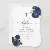 Navy Indigo Blue Floral Gold Leaf Baptisme Kaart (Voorkant)