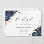 Navy Indigo Blue Flowers Butterfly Wedding Kaart (Voorkant)