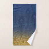 Navy Indigo Blue Glitter Gold Feather, gepersonali Bad Handdoek (Handdoek)