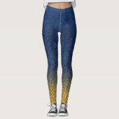 Navy Indigo Blue Glitter Gold Peacock Feather Leggings (Voorkant)