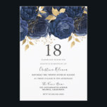 Navy Indigo Blue & Gold Floral 18th Birthday Party Kaart<br><div class="desc">Navy Indigo Blue & Gold Floral 18th Birthday Party Invitation Bekijk collectie in Niche en Nest Store</div>