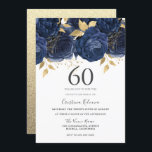 Navy Indigo Blue & Gold Floral 60th Birthday Party Kaart<br><div class="desc">Navy Indigo Blue & Gold Floral 60th Birthday Party Invitation Bekijk collectie in Niche en Nest Store</div>