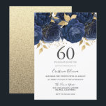 Navy Indigo Blue & Gold Floral 60th Birthday Party Kaart<br><div class="desc">Navy Indigo Blue & Gold Floral 60th Birthday Party Invitation Bekijk collectie in Niche en Nest Store</div>